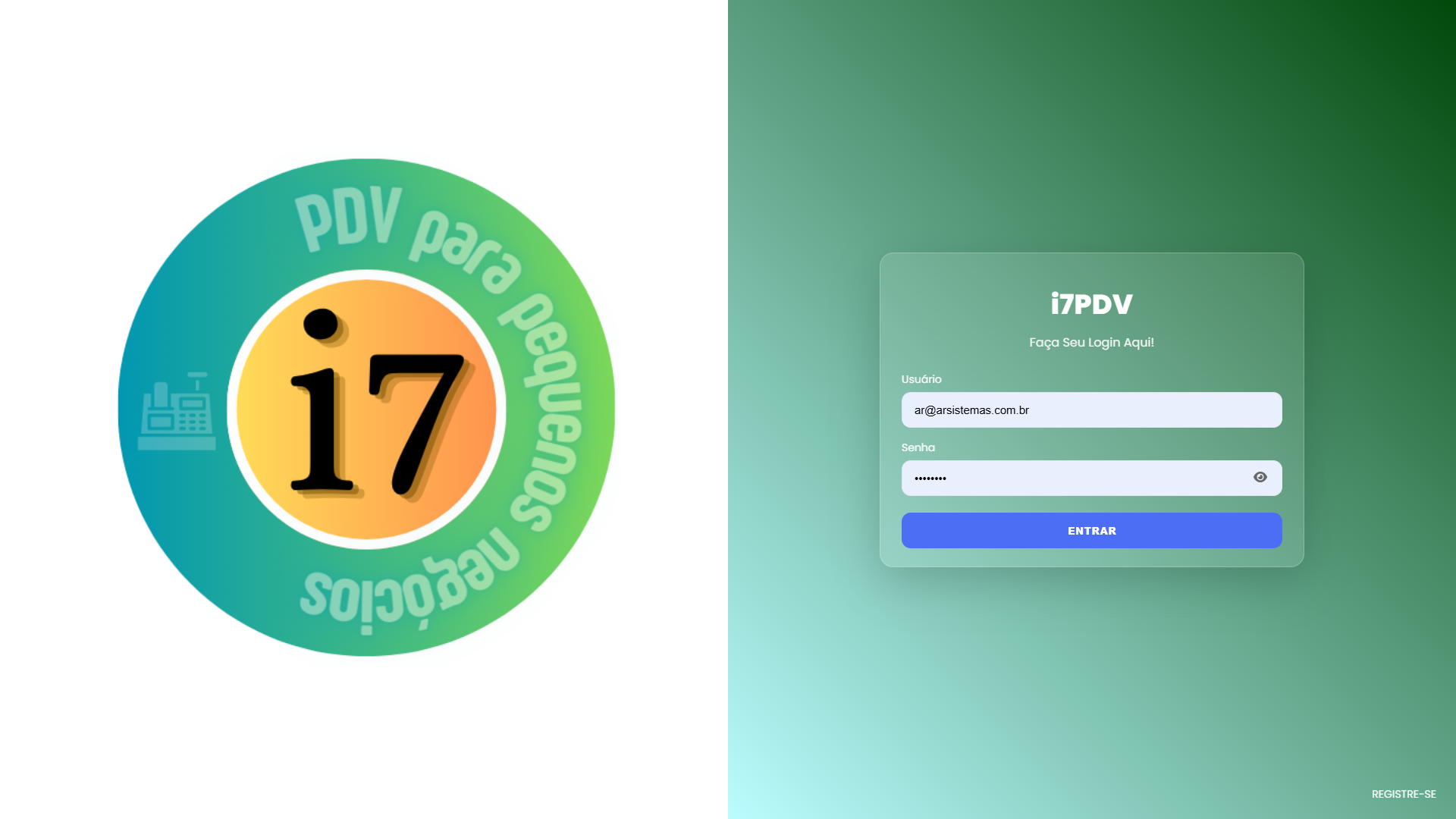 Tela de login do i7PDV